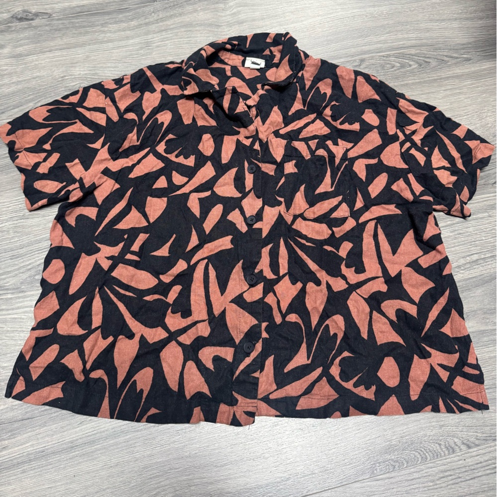 A New Day Black and Rust Leaf Pattern Shirt